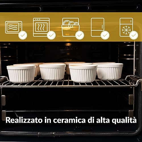 Chefarone Set 10 Stampi Soufflé 170 ml – Pirottini in Ceramica Bianca Riutilizzabili per Crème Brûlée, Dolci e Antipasti – Lavabili in Lavastoviglie, Microonde e Forno - immagine 5