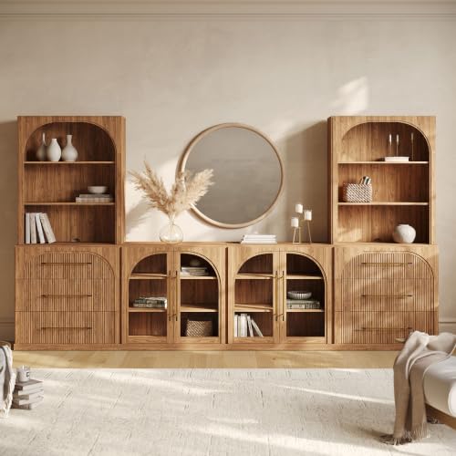 Image of BELLEZE Jagger 130 inch Wall Unit 6-Piece Modular TV Stand - Camel