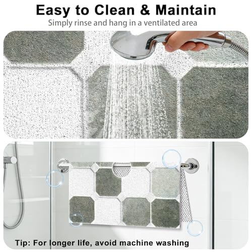 Image of Square Shower Mat Non Slip: 24x24 Inch Extra Large Shower Mats for Inside Shower, Non Slip Shower Mat with Drain Hole in Middle- Anti Slip Shower Floor Mat, Loofah Shower Stall Mats for Elderly