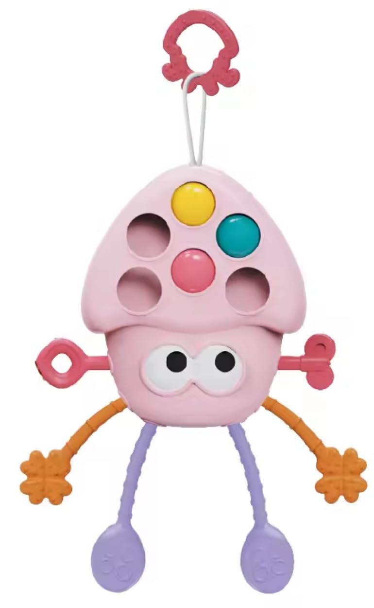Yummy Baby Montessori Sensory Toy for Babies, Silicone Pull String Teething Toy, Perfect for Entertaining Baby While Developing Motor and Sensory Skills (Pink Octopus)