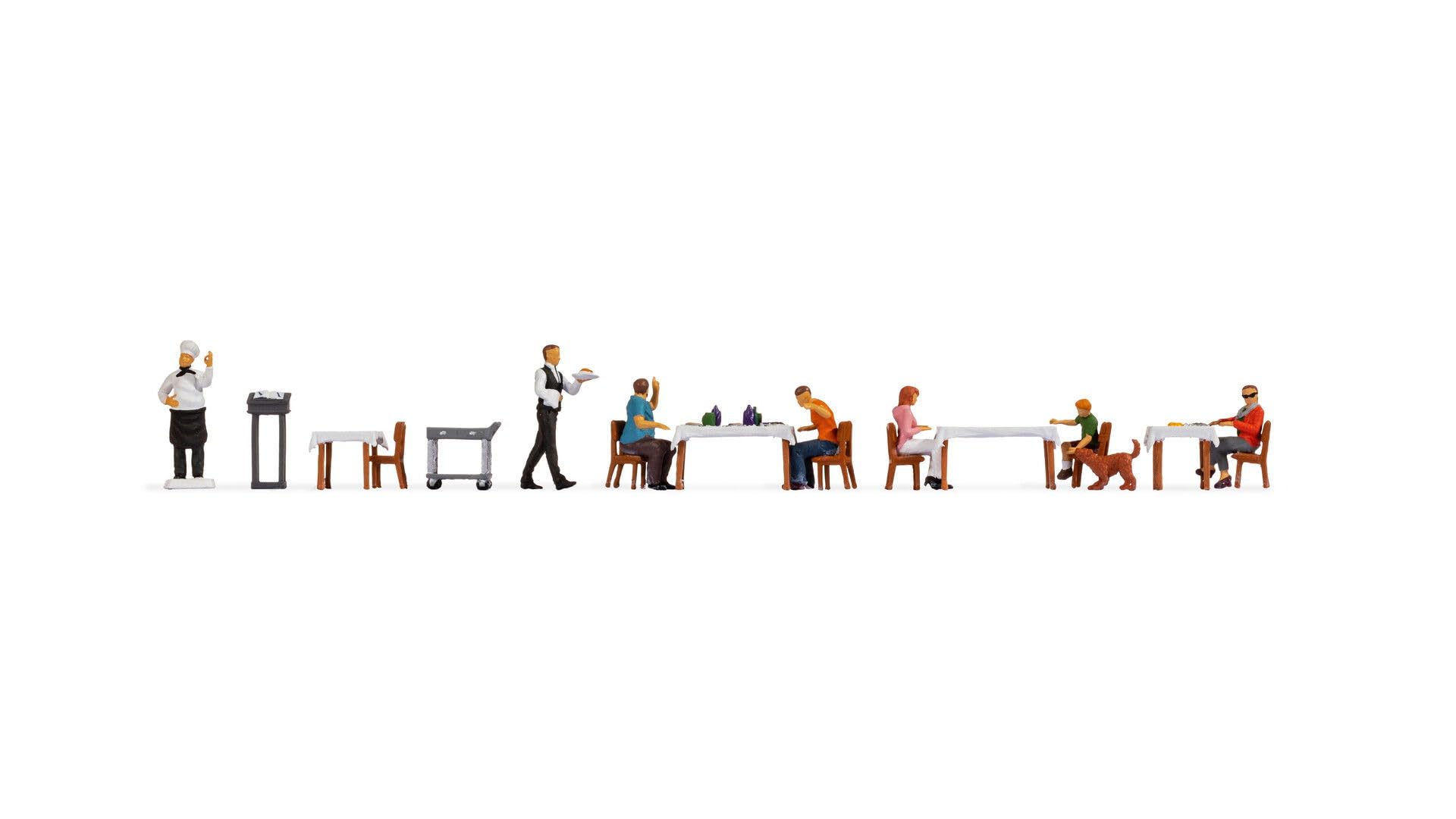 Noch® Figure Theme World Restaurant, Model Building Figure Set, 1:87 (H0), Hand-Coloured for Gauge H0, Multicoloured