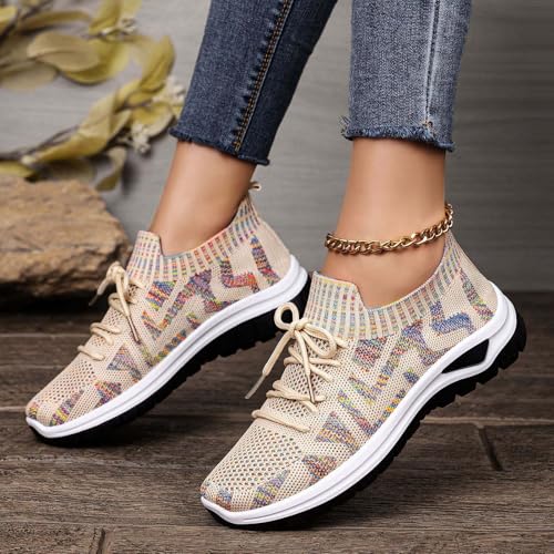 Baskets en tricot géométrique pour femme : chaussures de marche légères