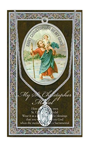 Médaille Saint Christophe en étain chaîne 45 cm livret prière Hirten