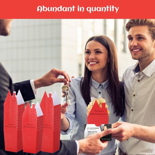 Image of Hoolerry 100 Set Open House Gift Real Estate Agent Supplies Popcorn Box with Card Holder Open House Supplies Business Gift Card Thank You for Popping by Candy Box for Estate Agent Favors(Red)