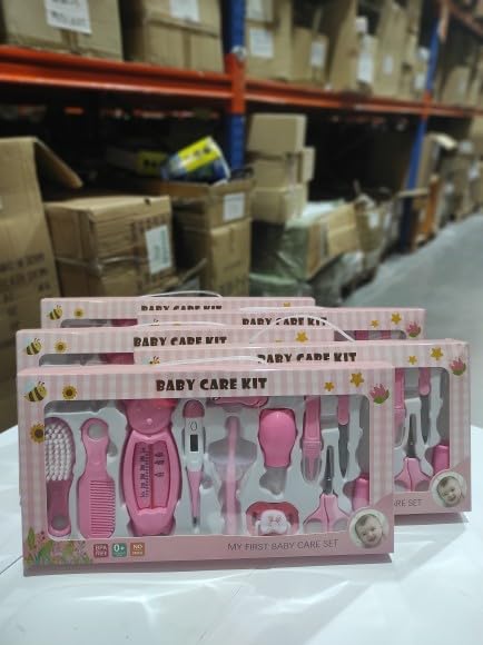 MayMax Set para Cuidado del Bebe 13 en 1 Rosa - Kit Completo de Higiene Infantil con Tijeras, Cepillo, Lima y Mas, Accesorios Suaves con Estuche Organizador