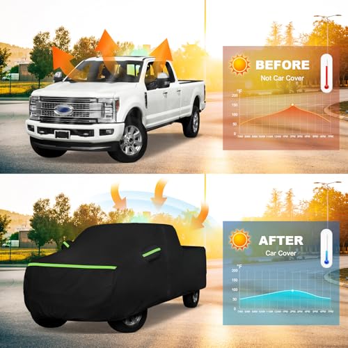 Image of QUNSUNUS Truck Cover for F150 SuperCab 6.5ft & Crew Cab 5.5ft Bed 2004-2025 | Heavy 420D Oxford All-Weather F150 Cover, with Zipper and Straps, Compatible with Silverado 1500 Crew Cab 5.8ft 2014-2025