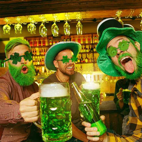Matcheck 6 Pcs St. Patrick's Day Shamrock Sunglasses Irish Green Clover Glasses Lucky Four Leaf Costume Party Supplies4