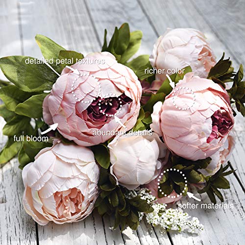 Image of FiveSeasonStuff Vintage Artificial Peonies Silk Peony Flowers and Hydrangeas for Wedding Bridal Home Decor - Beautiful Floral Centerpiece Arrangement Decoration with 2 Bouquets (Rosy Pale Pink)