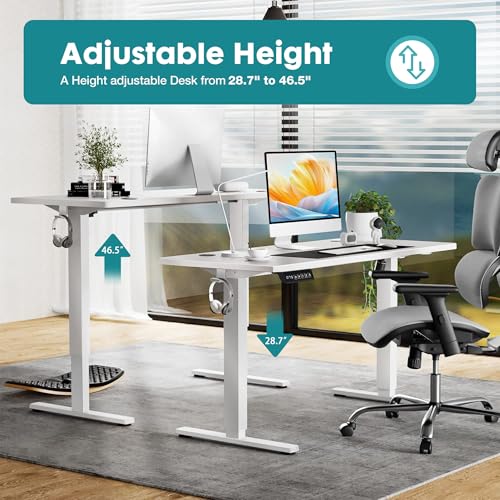 Image of Electric Standing Desk, 40 Inch Height Adjustable Sit Stand Up Desk, Computer Workstation Home Office Gaming Rising Table with Memory Preset Splice Board, White