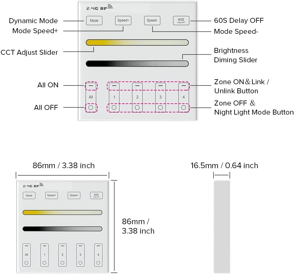 Image of BTF-LIGHTING 2.4G RF Wireless Single Color Wall Mounted Smart Panel Remote