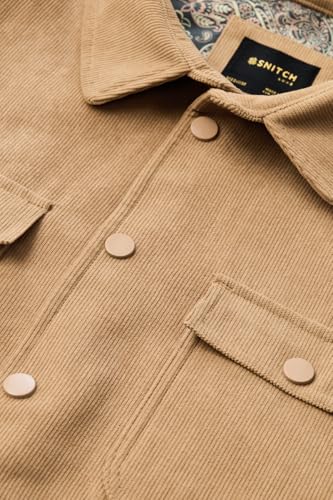 Image of SNITCH Men Casual Jacket | Regular Fit Full Sleeve Lapel Collar Solid Design | Durable Polyester Corduroy Fabric With Four Pockets For Winter Layering & Outerwear