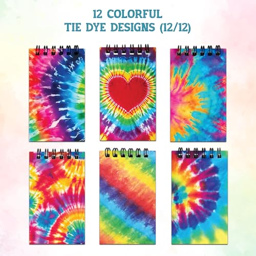 Decorably 24 Pack Spiral Tie Dye Party Favors for Kids - 12 Colorful Designs 2.4x4in Mini Notepads, Spring-Bound with 20 Sheets - Gifts for Birthday, Baby Shower, Children\'s Party, School