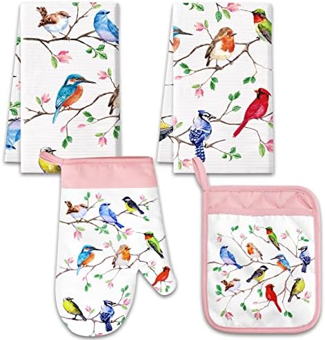 Sunnychicc Spring Lavender Oven Mitts and Pot Holders Kitchen Dish Towels Set Purple Flower Spring Kitchen Towels and Dishcloths for Baking Cooking Women BBQ Grilling Hand Dish Gifts