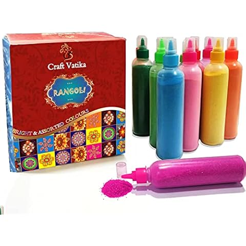 CraftVatika 12 Rangoli Colour Powder Tube Kit Diwali Decoration Items Bottles Tool Floor Art Rang for Home Navratri Pongal Pooja Mandir Decor (Pack of 12) Cover