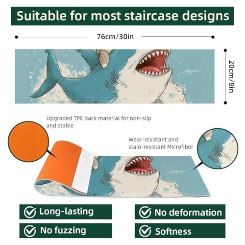 Tapis d'escalier antidérapants pour marches bois chat requin 76 cm