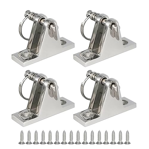 DNB Bimini Top Deck Hinges - 4 Packs Stainless Steel 316 with Ring and Removable Pin - Installation Screws Included