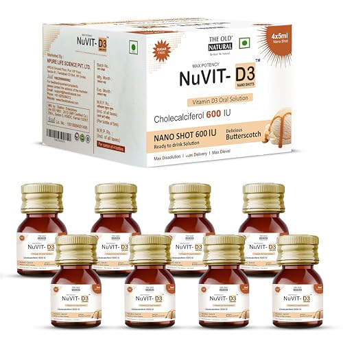 The Old Natural Nuvit D3 Vitamin D3 60000 Iu I Cholecalciferol Vitamin D3 Oil 60000 Iu Sugar Free Nano Shots I - 5Ml (Pack of 2, Butterscotch)