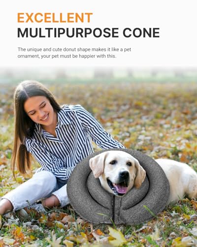 Image of MIDOG Patented Inflatable Dog Cone, Soft Recovery Collar, Gray, M