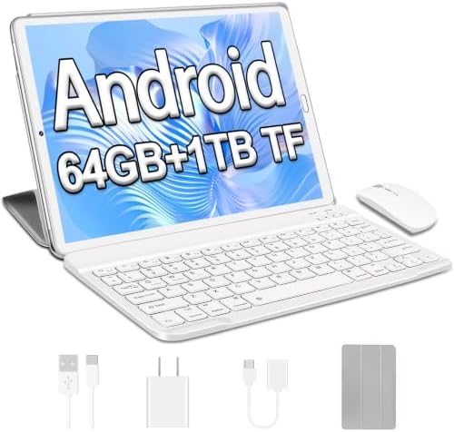 YESTEL 10.1 inch Tablet 2026 Android 13 Tablet Bundle with Octa-Core Processor,10GB RAM+64GB ROM (Expandable up 1TB), 5MP+8MP Dual Camera,5G WiFi,Bluetooth 5.0,GPS,PC with Keyboard & Mouse - Silver