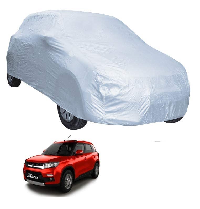 Image of Auto Hub Car Cover Compatible with Maruti Vitara Brezza (Model : 2015-2021) with Weather Proof, Triple Stitched, Brezza Car Cover- Plain Silver