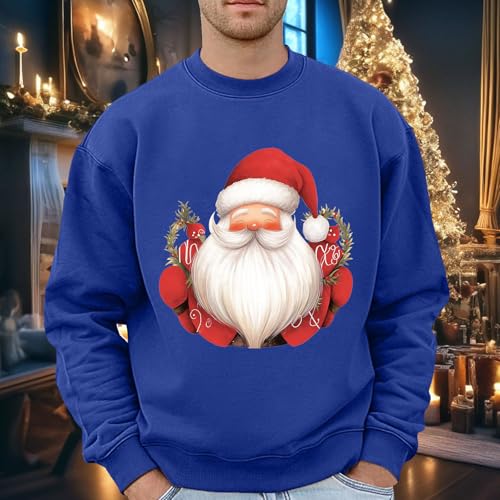 Mens Christmas Sweatshirts Crewneck Long Sleeve Graphic Shirts Casual Pullover Tops Funny Santa Print Sweatshirt2