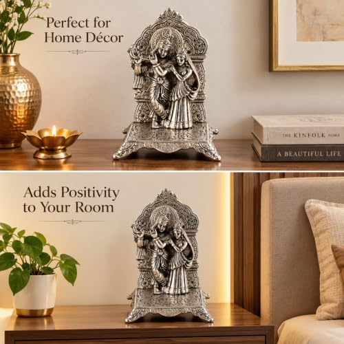 Image of Lavanaya Silver - Silver Plated God Idol Radha Krishna Statue |Showpiece with Premium Gift Box Packing (RKSC(RVB))