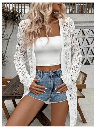 Women's Crochet Cardigan Open Front Sweater Hollow Out Long Sleeve Knit Outerwear4