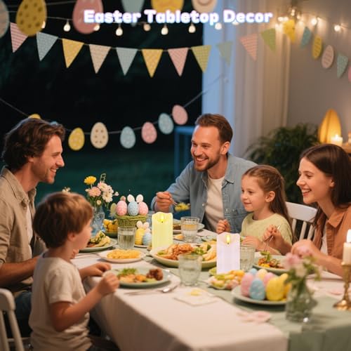 Image of Flameless Candles Light, Set of 2 6 inchx3 inch Flickering Pastel Spring LED Candles with Remote & Timer, Dimmable Real Wax Easter Pillar Candles Battery Operated for Home Spring Easter Decor (Pink Yellow)