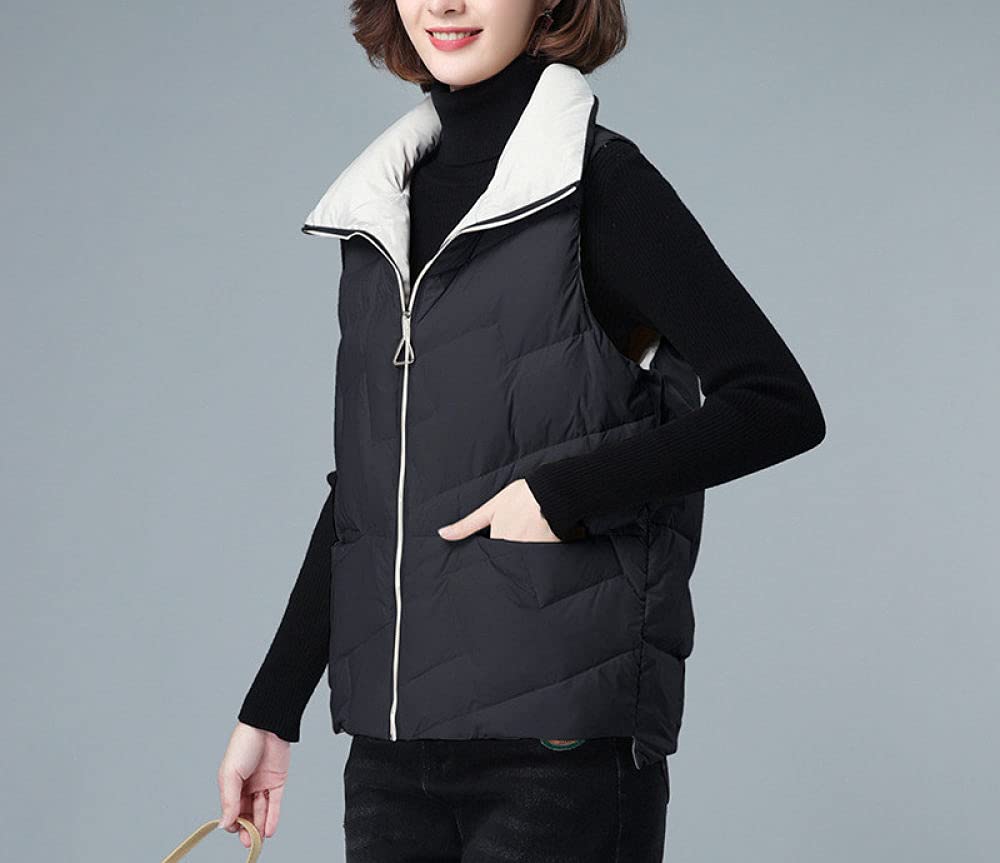 Donne Gilet Di Piumino, Women'S Down Gilet Black Lapel Transition Vest Short Winter Sleeveless Jacket Quilted Vest Elegant Warm Zipper Vest Women Winter Puffer Vest Office Homedonne Gilet Di Piumino