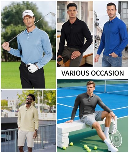 ZITY Long Sleeve Polo Shirts for Men 3 Pack Collared Performance Golf Polos Mens Casual Shirts Moisture Wicking Workwear2