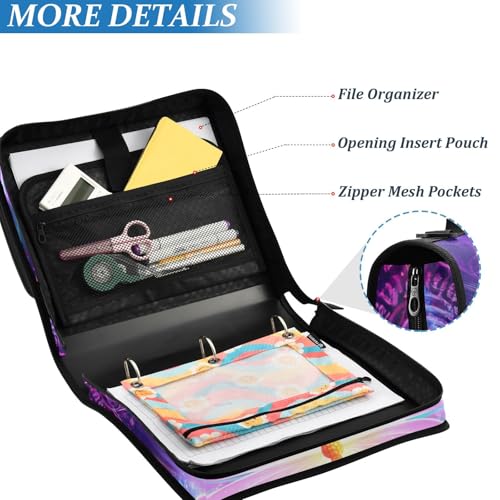 Image of 3 Ring Zipper Binder with Shoulder Strap Purple Butterflies 1.5 inch Binders Keeper Large Capacity Multi Pockets for School Office Supplies