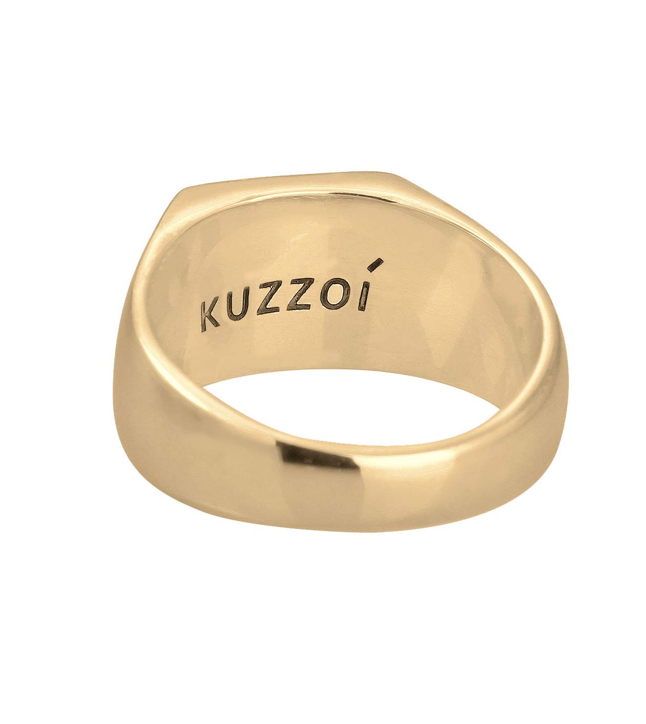 Kuzzoi Siegelring Herrenring massiver Ring (14 mm) Herren 925 Silber | vergoldet Edles Emaille Logo schwarz Goldener Ring für Männer in der Ringgröße 60 - 66