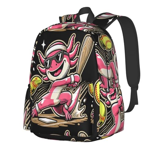 Softball Axolotls Large Capacity Backpack Lightweight Laptop Daypack Double Shoulder Bag For Women Men