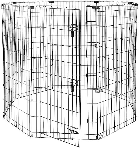 Amazon Basics Foldable Metal Exercise Pet Play Pen for Dogs, Fence Pen, Single Door, Black, 60 x 60 x 48 Inches