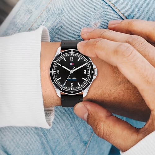 Image of Tommy Hilfiger Analog Black Dial Leather Strap Watch for Men