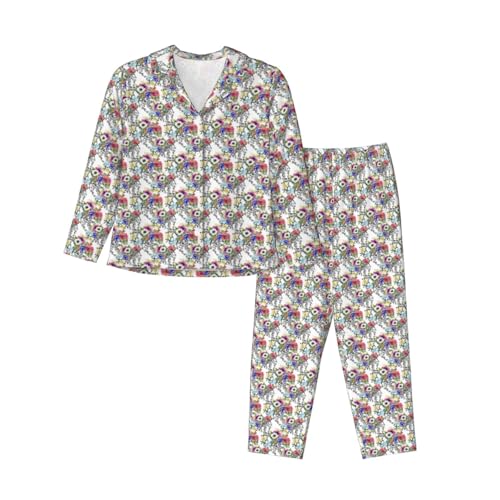 Pyjama à manches longues de qualité supérieure au motif de jardin coloré pour femme élégante