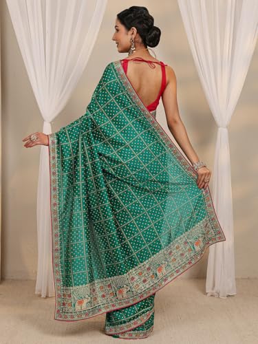 Image of Libas Printed Silk Blend Saree for Women With Unstitched Blouse Piece | Traditional Saree for Party & Wedding