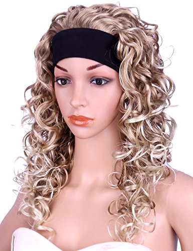 Kalyss Long Curly Blonde Half 3/4 Wigs for Women Synthetic Full Head Ombre Blonde Wavy Daily Wear Headband wigs