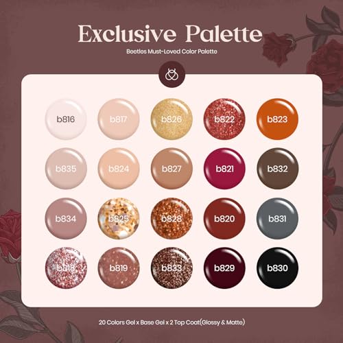 Image of Beetles Gel Nail Polish Set, 23Pcs Fall Brown Burgundy Red Nude Pink Gel Polish Set with Base Top Coat Verse of Roses Kit, Soak off Uv Gel Gift for Women