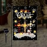 Christmas Garden Flag Lighted Christ Cross Garden Flag Solar Led Outdoor Decorations Winter Holiday Burlap Vertical Double Sided Yard Decor 12.5 x 18 Inch