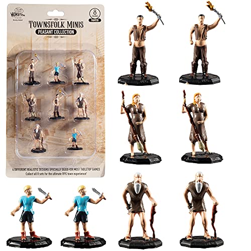 Fantasy Townsfolk Peasant Mini Figures – 8 Painted Designs – 1" Hex-Sized, Compatible with DND, Pathfinder & Tabletop RPGs – Village NPC Minis for Campaigns, Tavern Scenes & World Building
