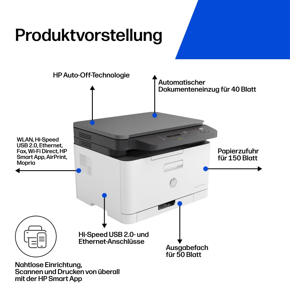 HP Color Laser MFP 178nwg Multifunktions-Farblaserdrucker, Drucken, Kopieren, Scannen, Wi-Fi, Ethernet, USB