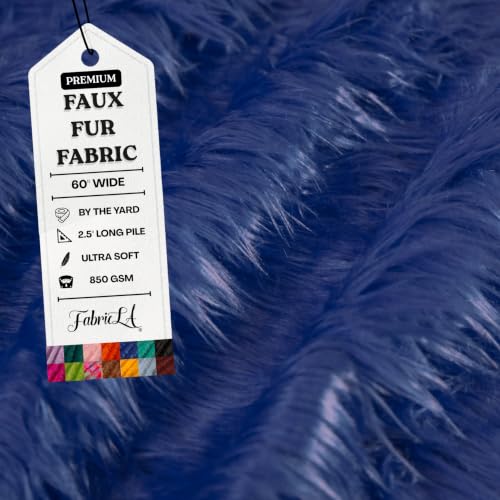 Image of FabricLA Faux Fur Fabric by The Yard - Artificial Craft Fur - 72 inch X 60 inch Inch Wide - Fur Fabric for Craft Supply, DIY Furry Plush Projects, Sewing, Decoration, Upholstery, Royal Blue, 2 Yard