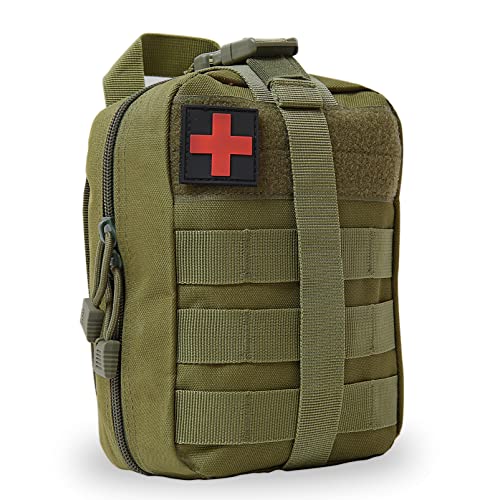 BITUOR Erste Hilfe Tasche Leer, Taktische Taschen MOLLE, EMT Kleine Pouch, Wasserdichtes Rip-Away First Aid Kit, Tactical Survival Bag für Outdoor, Camping, Reisen, Motorrad, Abenteuer (Grün)