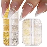 BAIYIYI Nail Jewels for Nail Art Pearls Flatback 0.8-5mm Mixed Sizes Gold Silver Nail Charms Gems Rh
