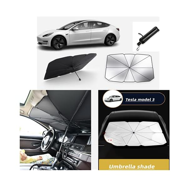 Tesla Model 3/Y Sunshade Car Windshield Sunshade Umbrella Especially for Tesla Model 3/Y Sunshade Foldable Umbrella 180Â° Rotation Bendable Shaft Foldable Suitable for Most Cars(55in''x 30in'')