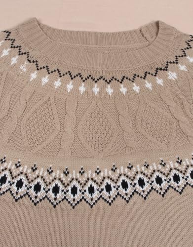 Image of Women's Fair Isle Sweater Crew Neck Long Sleeve Heart Sweater Vintage Tops