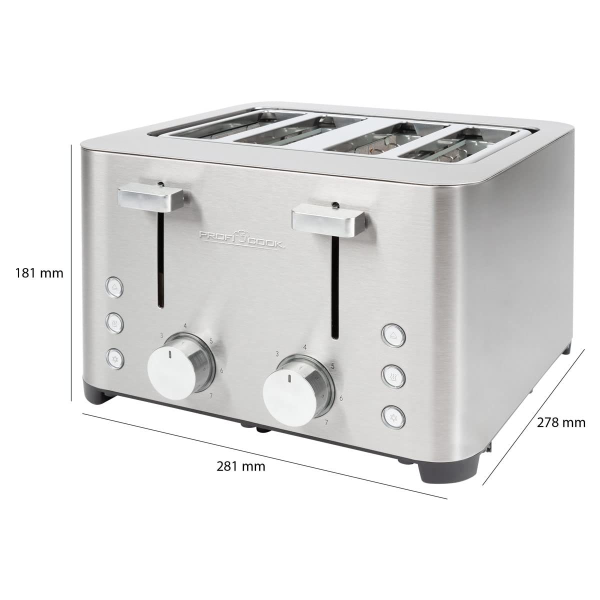 ProfiCook Tostapane, tostapane a 4 dischi, con 2 elementi di comando separati, funzione di scongelamento, riscaldamento/arresto rapido, tostapane con piano pane, tostapane in acciaio inox, PC-TA 1252