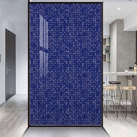 LCAOGQ Blue Non-Adhesive Window Privacy Film Aboriginal Nautical Artwork Privacy Window Sticker Self Static Cling Vinyl Glass Film Abstract 17.7Wx23.6L-inch Cover