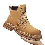 [Firmiarii] メンズ ブーツ ブラウン 26.0 cm レザー ワークブーツ スノーブーツ アウトドア レイン シューズ ブーツ 防水 防寒 防滑 厚底 革 耐滑性能 メッシュ ラッシング ラウンドトゥ フラット ヒッキング カジュアル フォーマル大人男性 アウトドア愛好家 ワーカー